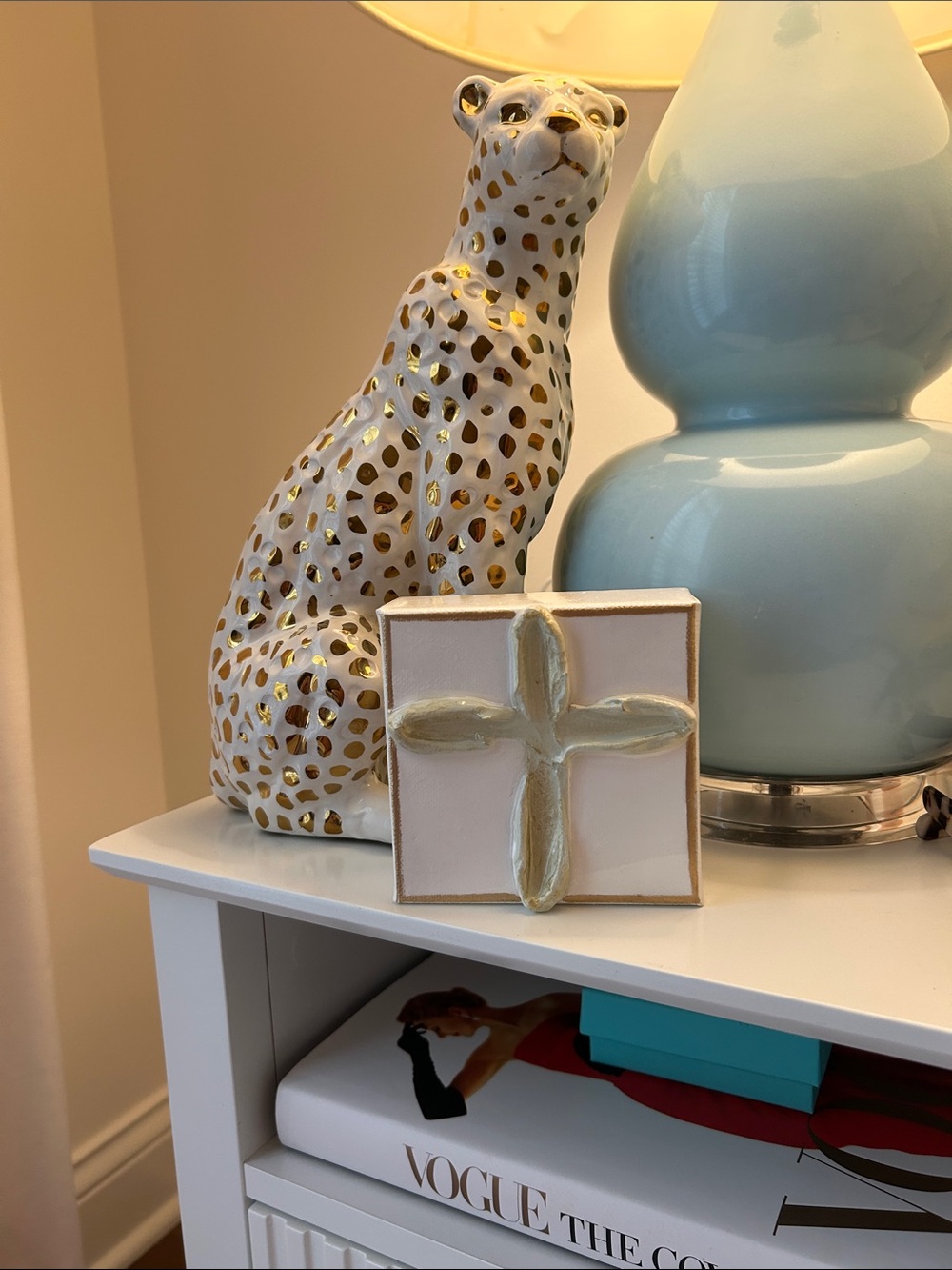 Ceramic Decorative Cross Accent in White and Gold